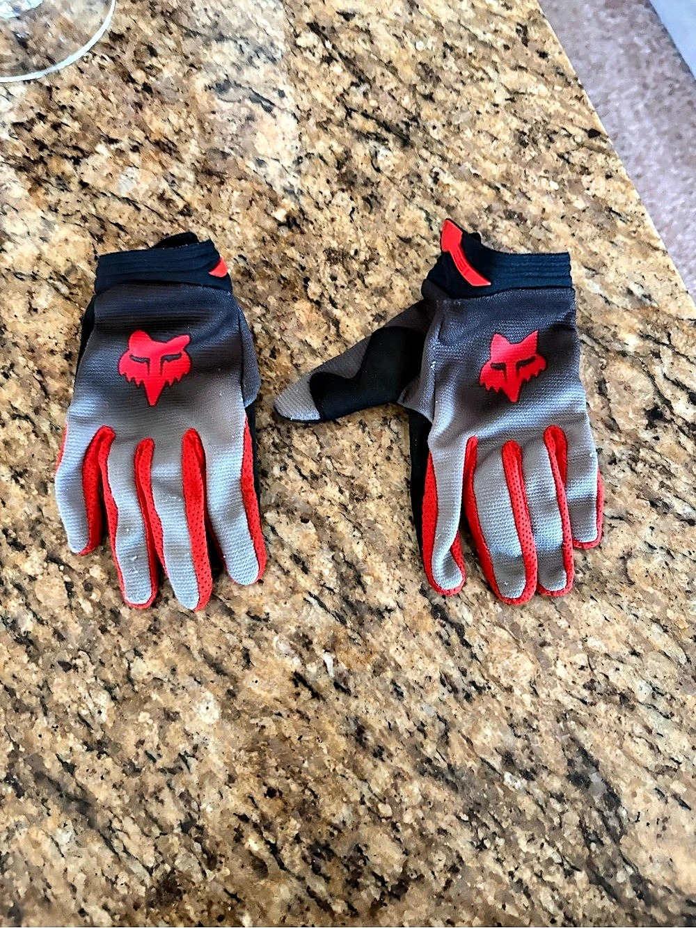 Fox Logo Black Red YL Motocross Gloves